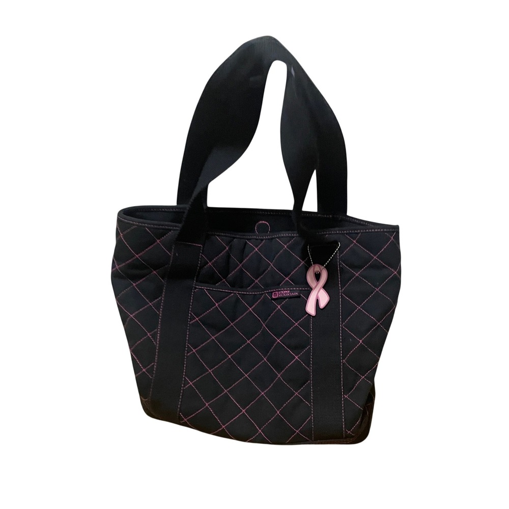Stone Mountain Black Pink Quilted Canvas Tote Bag Breast Cancer Awareness Ribbon